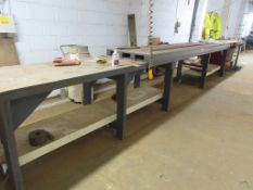 Bespoke timber workbench, 6m x 700mm