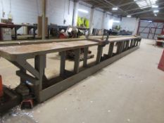 Bespoke timber workbench, 9.8m x 500mm