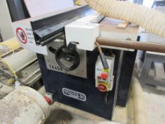 Sedgewick TA450 table saw bench with tilt arbour and gravity roller conveyor, 2.4m x 500mm