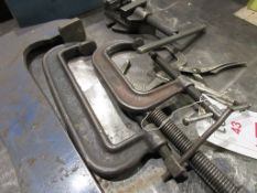 Three G clamps, pulling kit and machine vice