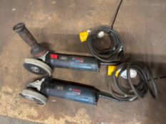 Two Bosch GWS 14-125S 110v professional angle grinders
