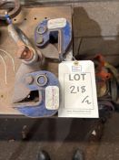 Two Lifting Gear horizontal lifting clamps with jaw opening 0.25mm SWL 750Kg (cert until Feb 25)