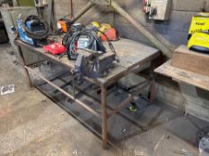 Steel framed wooden top workbench with Record heavy duty 112 Vice L200 x W120 x H93cm excludes con