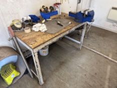 Steel framed wooden top workbench with Eclipse EMV8 Vice L138 x W76 x H84cm excludes contents
