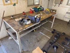 Steel framed wooden top workbench with Record No 8 Vice L202 x W76 x H84cm excludes contents