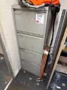 Metal 4 drawer filing cabinet and contents of various welding gloves and gas regulators
