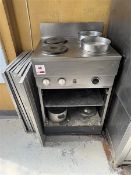 Un-named stainless steel commercial 2 x hob/2 x Bain Marie, with undershelving, 600 x 500mm
