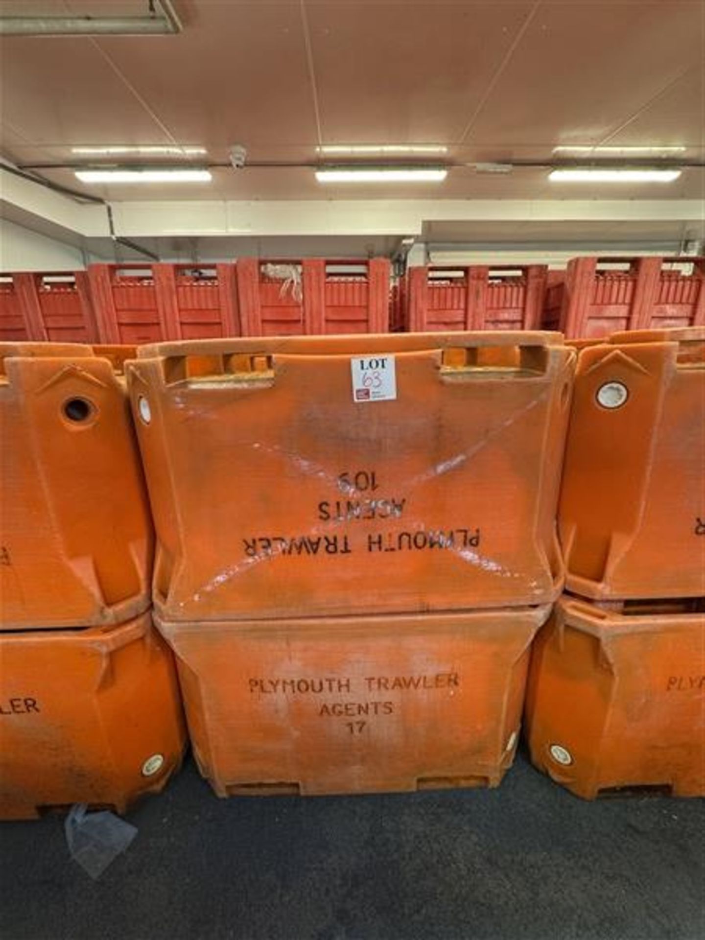 Twelve orange plastic insulated dolav boxes (branded), approx. 1200 x 900 x 750mm