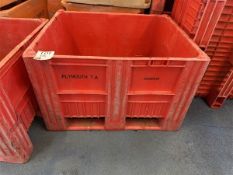 Ten red plastic dolav boxes (branded), approx. 1200 x 1000 x 700mm