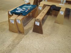 Eight various timber framed work tressels