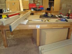 Timber framed work bench, approximatley 1.22m x 2.44m x 0.85m