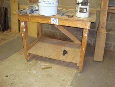 Timber framed mobile workbench, approximatley 1.22m x 800mm x 0.95m