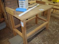 Timber framed workbench, approximatley 0.7m x 1.22cm x 0.88m