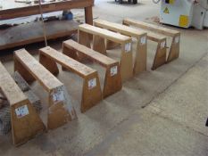 Eight various timber framed work tressels
