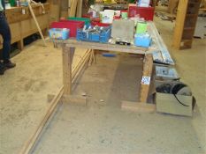 Timber framed workbench, approximatley 2.4m x 1.2m x 0.9m