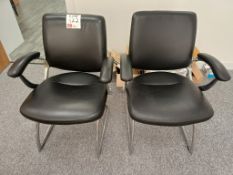 2 x chrome framed cantilever leather effect chairs