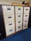 3 x metal 4-drawer file cabinets, brown/cream (excluding contents)
