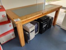 4 x dining chairs with metal frame, with part glazed dining room table, 1600 x 800mm