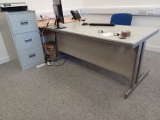 Furniture to office including 6 x various office desks with 3 x various office chairs, 2 x 3-tier