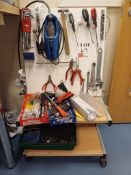 Mobile tool cart & contents including Dremel, hand tools etc.