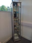 5-tier glazed display cabinet with 2 x 10-tier media display racks (excluding contents)