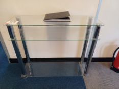3-tier glazed reception table, 900mm x 300mm x 760mm
