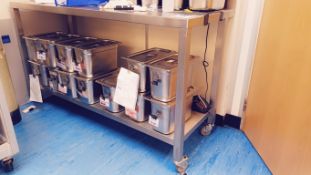 Stainless steel mobile table with under shelf, 1500mm x 600mm