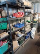 Various UPVC lightweight shelving with contents etc.