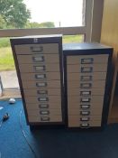 3 x metal 10-drawer stationery cabinets (excluding contents)