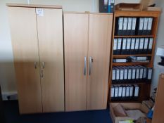 3 x timber double door high level stationery cabinets, various beech (excluding contents)