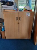 Beech effect double door office cabinet with double glazed door office cabinet and 3 x various