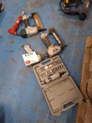 Assorted quantity of puenmatic tools to include nail guns, grinder and clarke air wrench as lotted