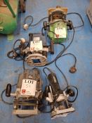 Four assorted handheld routers to include Elu MOF177E as lotted