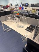 2 section white desk unit with grey acoustic partition