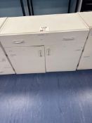 Mobile 2 door and 1 draw white unit excluding contents