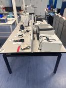 4 section white desk unit with grey acoustic partition