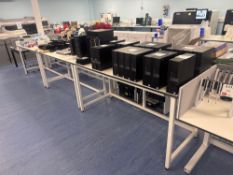 6 section laboratory desking unit with built in electric and internal sockets