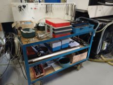Steel fabricated 3-tier mobile tool cart with contents