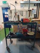 Steel fabricated 2-tier mobile tool cart with contents