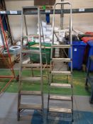 2 x various aluminium multi-tread step ladders