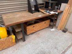 Metal framed wood toped workbench