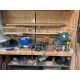Contents of work bench to include various hand tools, double ended grinder, crowbars and air hose as - Image 1 of 6