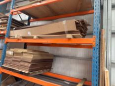 Two pallets of various sized ply wooden strips