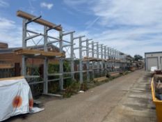 Seven bays of StackAPal heavy duty cantilever racking consisting of twenty eight x uprights at 5m ta