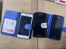 Three Samsung Galaxy A3 mobile phones