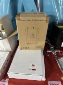 Unbranded electronic instant hot water appliance and chrome Swan neck tap