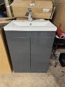 Unbranded bathroom vanity cabinet and sink with mono basin mixer and waste, 810 x 610 x 400mm