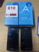 Two Samsung Galaxy A3 mobile phones