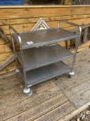 Stainless steel mobile triple shelf serving trolley