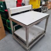 Stainless Steel and trespa bench with castors and power sockets